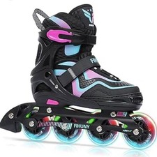 Fihuny Rollerblades Inline Skates Light Up Kids Adjustable 1-4 EUC BLACK PURPLE