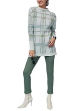 Isaac Mizrahi Live! Soho Jumbo Plaid Sweater Tunic Aqua Mist