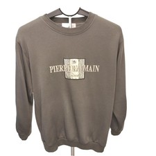 Pierre Balmain Paris Sweatshirt Sz S Khaki Gray Embroidered Logo Paris was 990