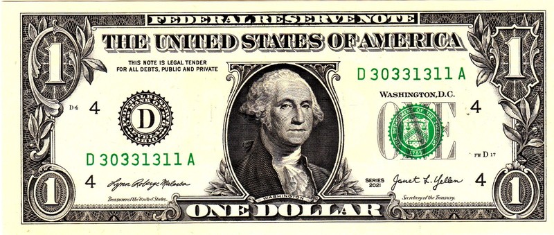 $1 2021 Fancy Serial  Uncirulated CU D30331311A