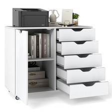 Rolling Lateral File Cabinet Printer Stand with 5 Casters-White