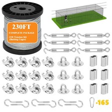 230FT Batting Cage Cable Kit for 55FT, 5mm Stainless Steel Batting Cage Netti...