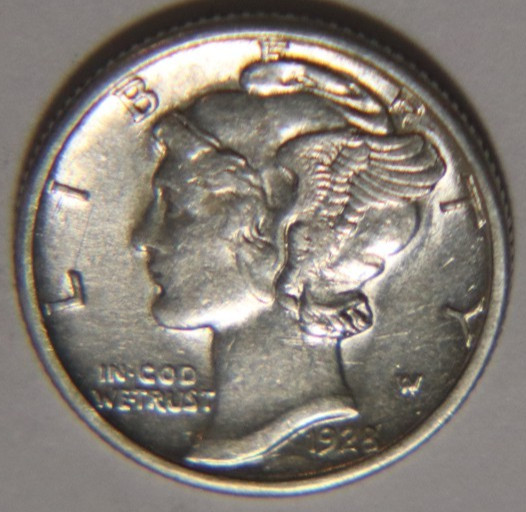1928 S Mercury Dime 10C Cents Coin Silver, AU+!