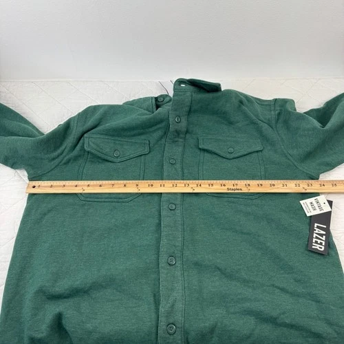 Lazer Mens Deep Emerald Green Fleece Shacket Button Front ML71219 New L image 7