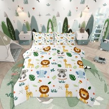 Nursery Cute Jungle Animal Kids Bedding Sets Safari Elephant Giraffe Twin Com...
