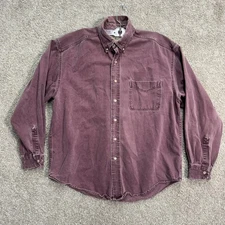 LL Bean Mens L Regular Burgundy Washed Cotton Long Sleeve Button Down Shirt