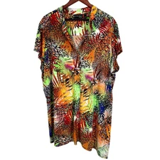 Attitudes by Renee Plus Size 3X Tropical Hawaii Beach Asymmetrical Shirt Top