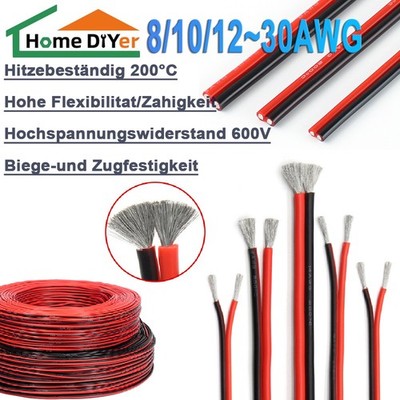 Twin 2-adriges Doppel flexibles Silikonkabel 8/10/12~30 AWG Draht Hochtemperatur