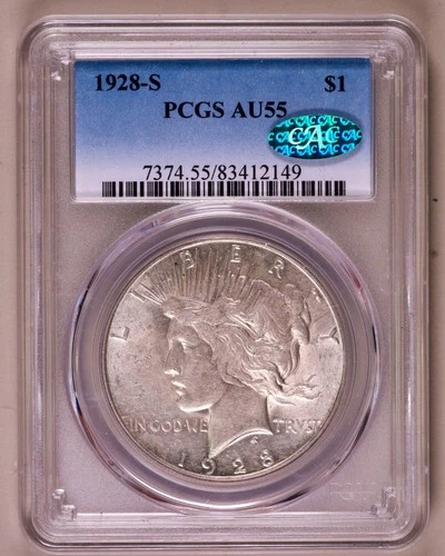 1928-S Peace Dollar PCGS AU55 CAC ***RARE ORIGINAL COIN***