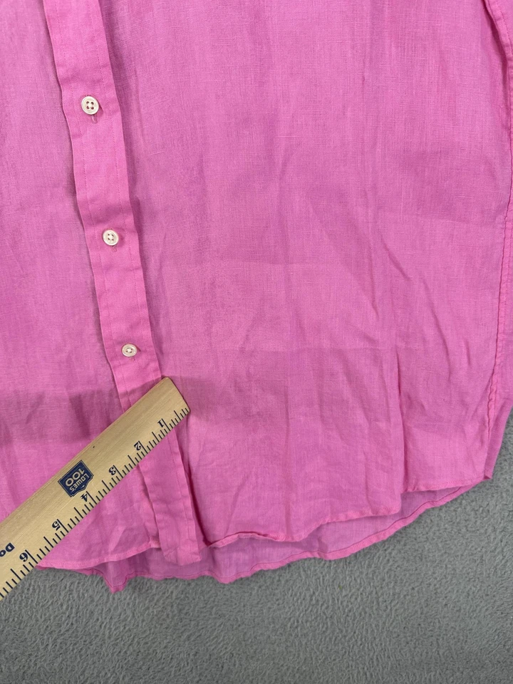 Camisa Ralph Lauren Para Hombre Grande Rosa Lino Ajuste Personalizado Botones Manga Larga Hombres Foto 3 de 4