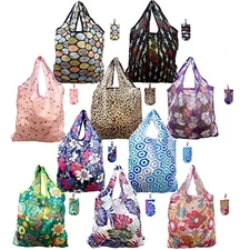 10 Pack Foldable Reusable Grocery Bags, Heavy Duty Washable Foldable Colourful