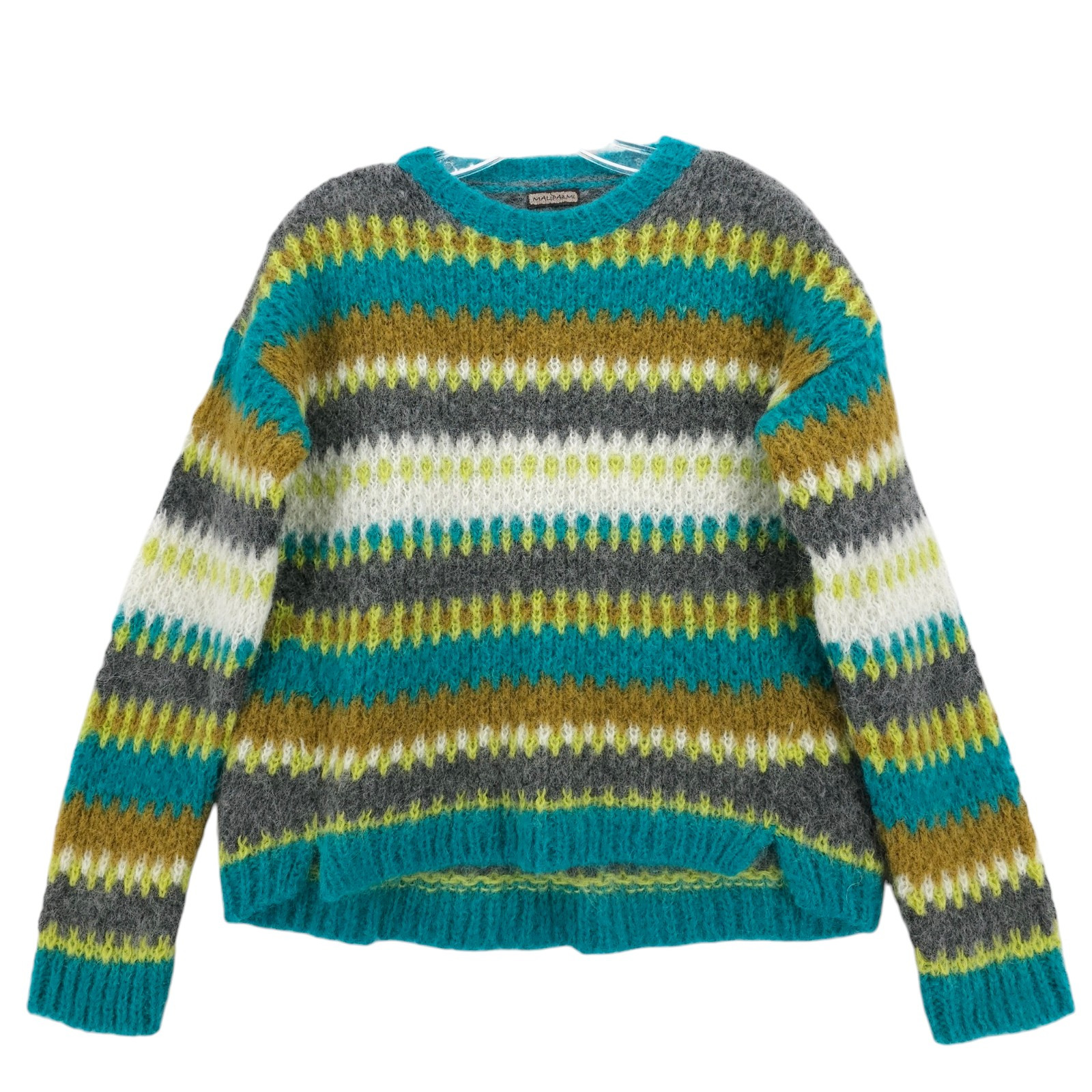 MALIPARMI Mohair Alpaca Sweater Pullover Colorful Stripes Fuzzy Size SMALL