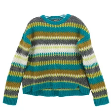 MALIPARMI Mohair Alpaca Sweater Pullover Colorful Stripes Fuzzy Size SMALL