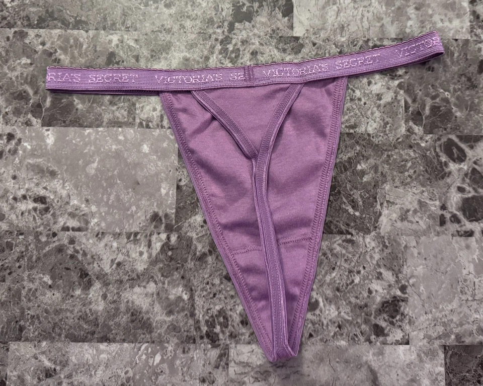 VICTORIA'S SECRET M PURPLE 100% COTTON LOGO BAND VINTAGE RARE V STRING PANTIES - Image 4 of 4