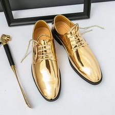 Leather Man Business Dress Shoes Pointed Luxury Golden Bright Wedding Footwear