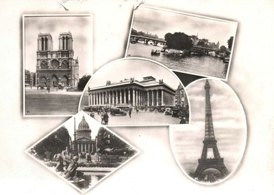 VINTAGE POSTCARD MULTIPLE VIEWS THE EIFFEL TOWER PARIS FRANCE CONTINENTAL SIZE