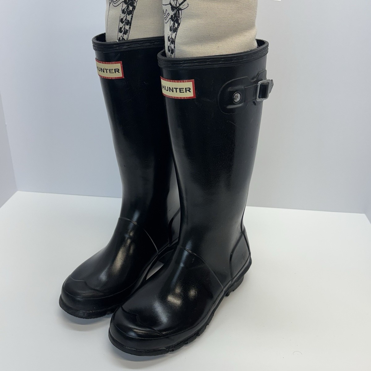 Hunter Rain GLOSS Boots Youth 2 B/3 Girl Black Original Tall 