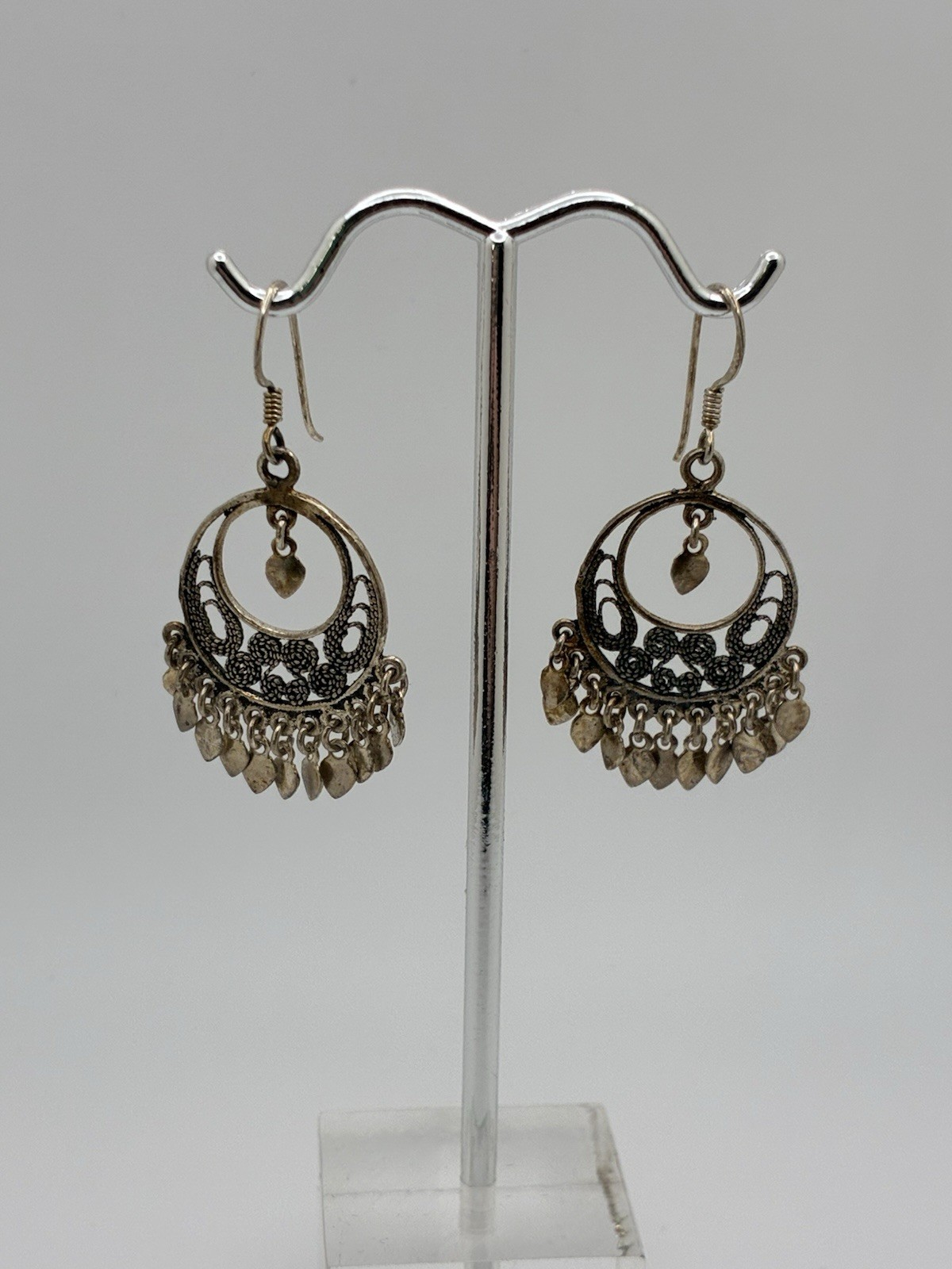 Boho Circle Dangle Working 925 Silver Cut Out VTG… - image 2