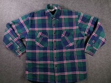 Vintage Sears Shirt Men Large Green Plaid Flannel Quilted Lined Shacket Workwear