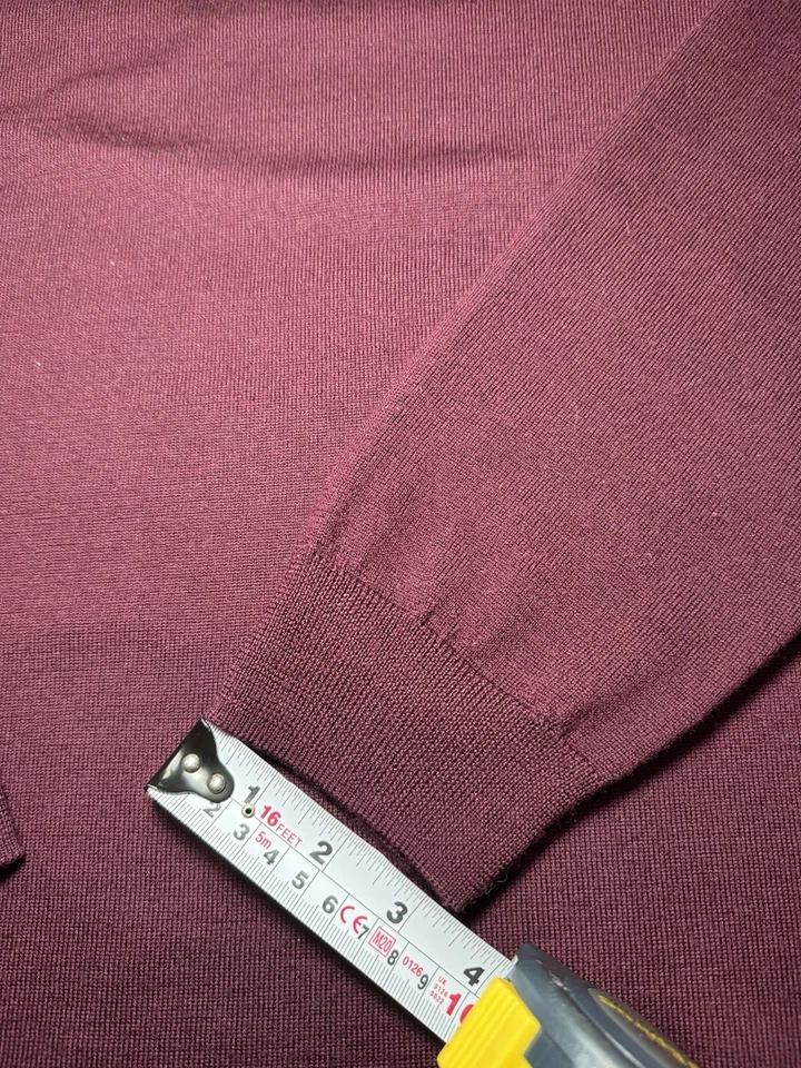 Polo Nordstrom Para Hombre Manga Larga Lana Merino Hecho en Italia Granate/Borgoña Talla L Foto 4 de 4
