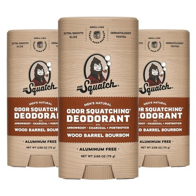 (3 PACK)Dr. Squatch Men's Deodorant -Wood Barrel Bourbon,2.65 oz(Oval Packaging)
