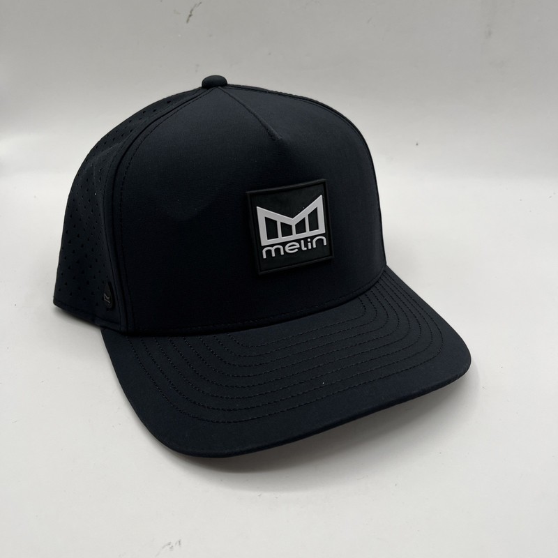 Melin Hydro Odyssey Stacked Hat Black Size Classic Snapback HAS DEFECT AS IS NWT
