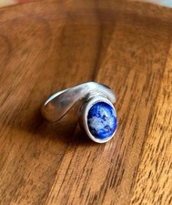 Vintage 925 Sterling Silver Boho Ring w/ Blue Stone  Statement  Size 7