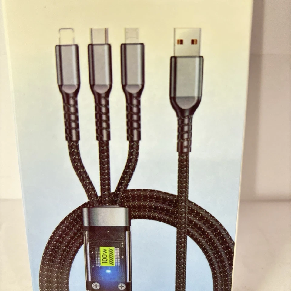 100W Fast Charging Cable Multi USB Universal 3 in 1 Charging Cord Adapter - Image 2 of 4
