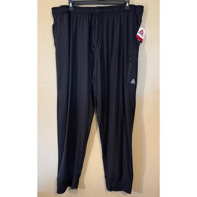 Reebok Joggers Men 3XL Black Slim Fit RBK-DRY Legacy Pants Zipper Pocket NEW