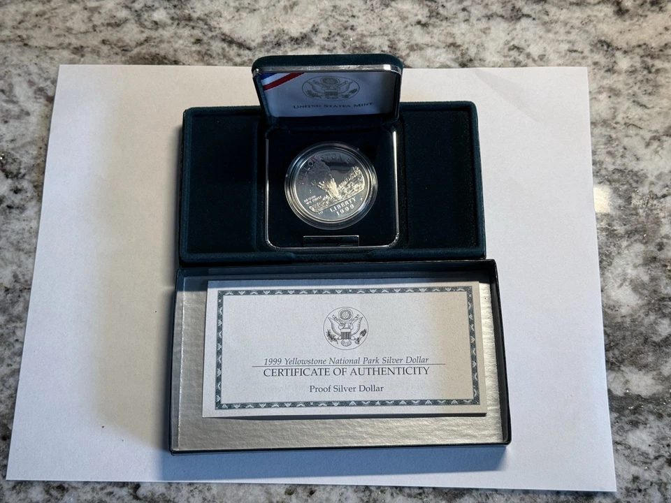 1999 Yellowstone National Park Silver Proof Dollar $1 ~ Free USA Shipping - Image 3 of 4