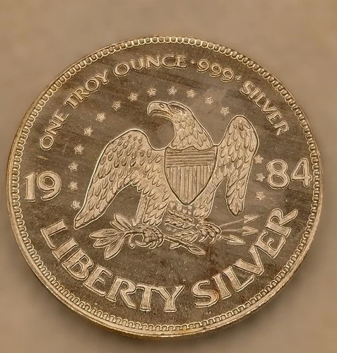 1984 A-Mark 1 oz .999 Fine Silver Round - Vintage Liberty Eagle & Bell