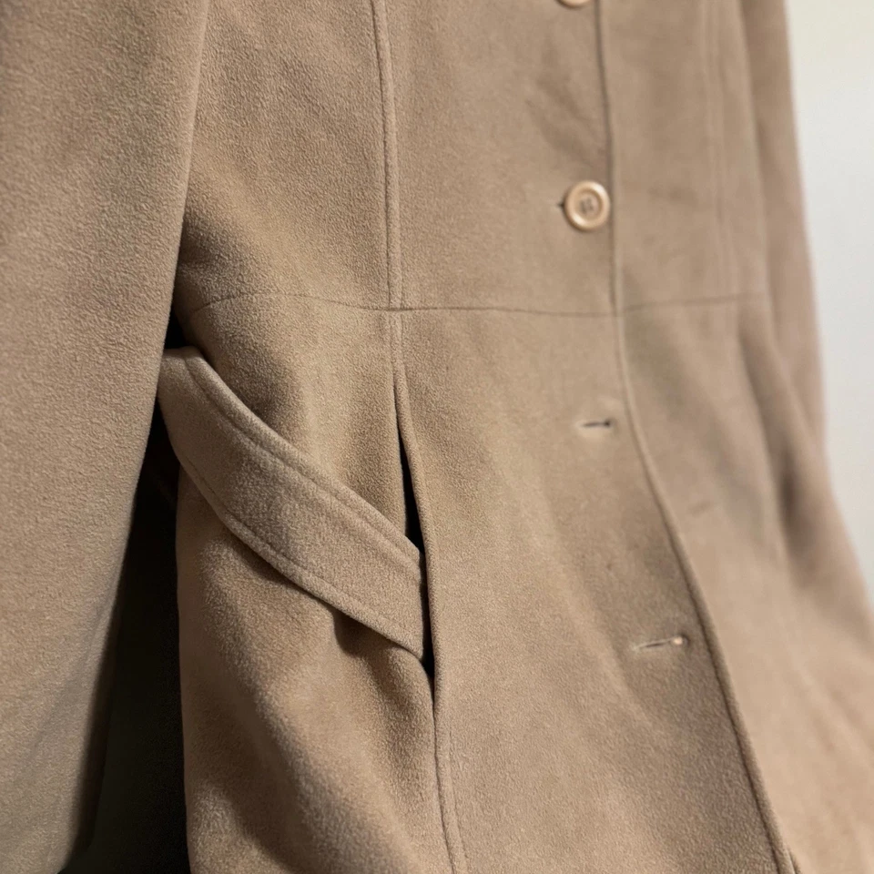 Sutton Studio Bloomingdales 女式米色羊毛混纺腰带外套 8 码 — 第 4/4 张图片