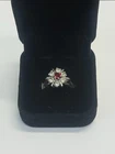Vintage Red Ruby Cluster Style Mid Century Ring - Sterling Silver Marked