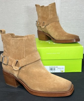 Sam Edelman Bellamie Camel Tacón Apilado Puntera Cuadrada Pull On Moda Botines - Imagen 1 de 4