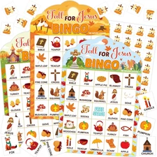 Fall Christian Bingo Game for Kids Fall for Jesus Bingo Cards Set for Autumn Rel