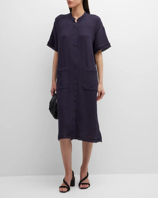 New Eileen Fisher XL Nocturne Organic Cotton Lofty Gauze Shirt Dress Pockets