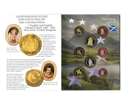 UK 2003 Euro Prototype Pattern 8 Coin Set 1c-2 Euro Trial Essai Probe UNC. B20