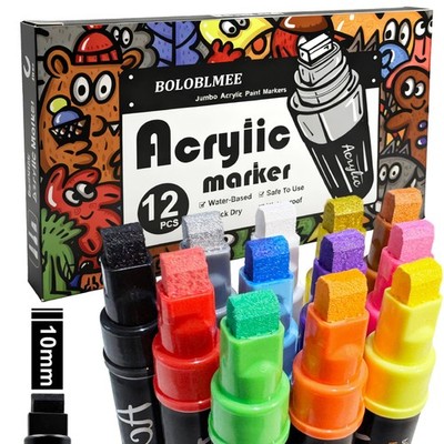 12 Colors Jumbo Paint Markers, 10mm Acrylic Paint Pens for Rock Painting, Can...