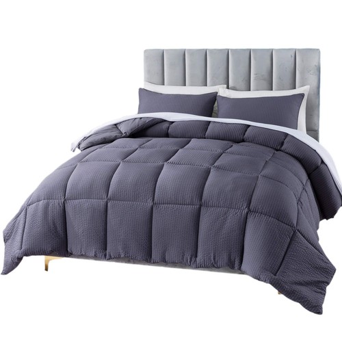 Warmth Quilted Comforter Set FullQueen 2 Pillow Shams Soft Microfiber Seersucker - Picture 2 of 7