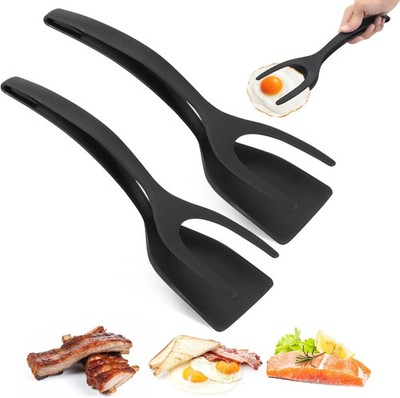 1/2 Pack 2 In 1 Grip Flip Spatula Tongs Egg Pancake Flipper Silicone Fish Turner