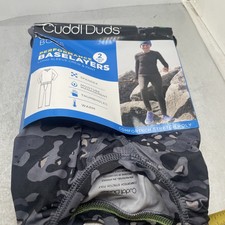 Cuddl Duds Base Layer Boys Youth MEDIUM 2pc Set Pant Crew Top Grey Black Camo