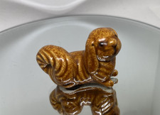 Vintage Ceramic Puppy Dog Figurine  Tiny Miniature Brown Glazed