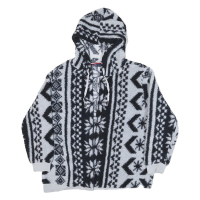 Tommy Hilfiger Damen Fleece Hoodie Jacke schwarz-weiß gemustert L Polyester