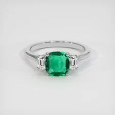 Zambia Cushion Green Emerald Platinum 950 Ring 1.09CT