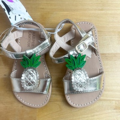 Harper Canyon Toddler Girls Metallic Gold Pineapple Sandals Size 6 FLAWED