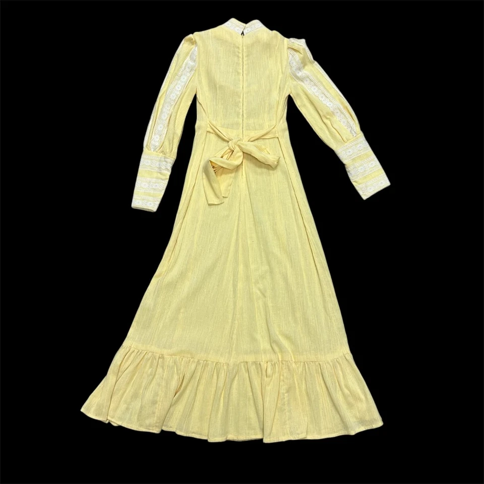 Vestido MAXI de Boda Encaje Floral Romántico Pradera Estilo Gunne Sax Amarillo Años 70 De Colección Foto 2 de 4