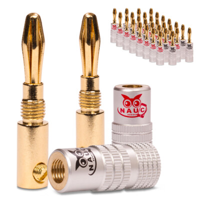 Bananenstecker 4mm NAUC 32x schraubbar vergoldet Lautsprecherkabel Profi Stecker