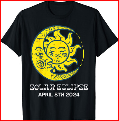 Moon Sun Solar Eclipse 2024 Totality April 8 Black Cotton T-Shirt S-5XL