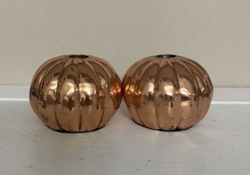 Williams Sonoma Copper Pumpkin Candle Holders Tiny Taper Set - Picture 2 of 7