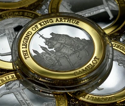 KING ARTHUR Silver & 24ct Gold Commemorative in Capsule EXCALIBUR/CAMELOT